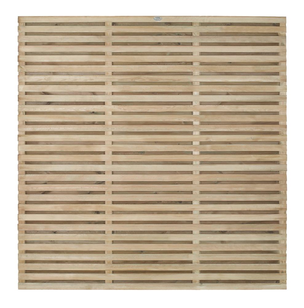Image of Forest VENHHM6PK4HD Double-Slatted Fence Panels Natural Timber 6' x 6' Pack of 4 