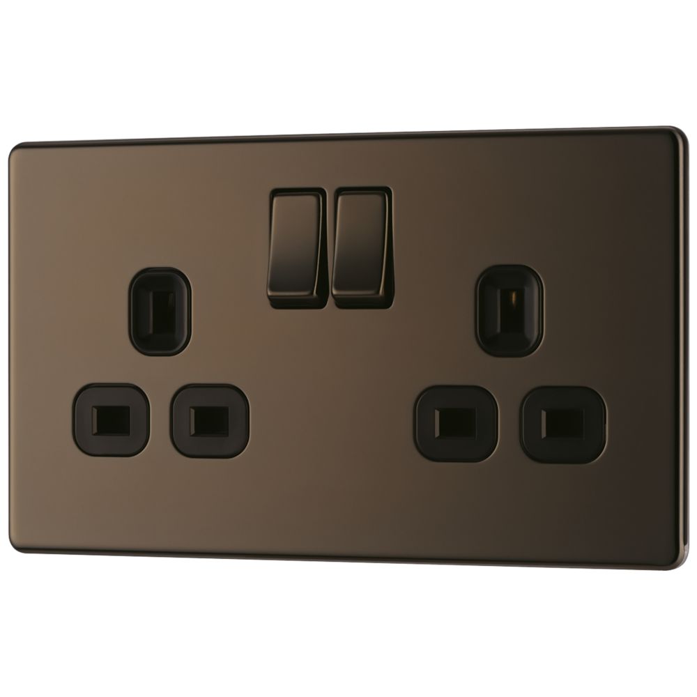 Image of LAP 13A 2-Gang DP Switched Power Socket Black Nickel with Black Inserts 