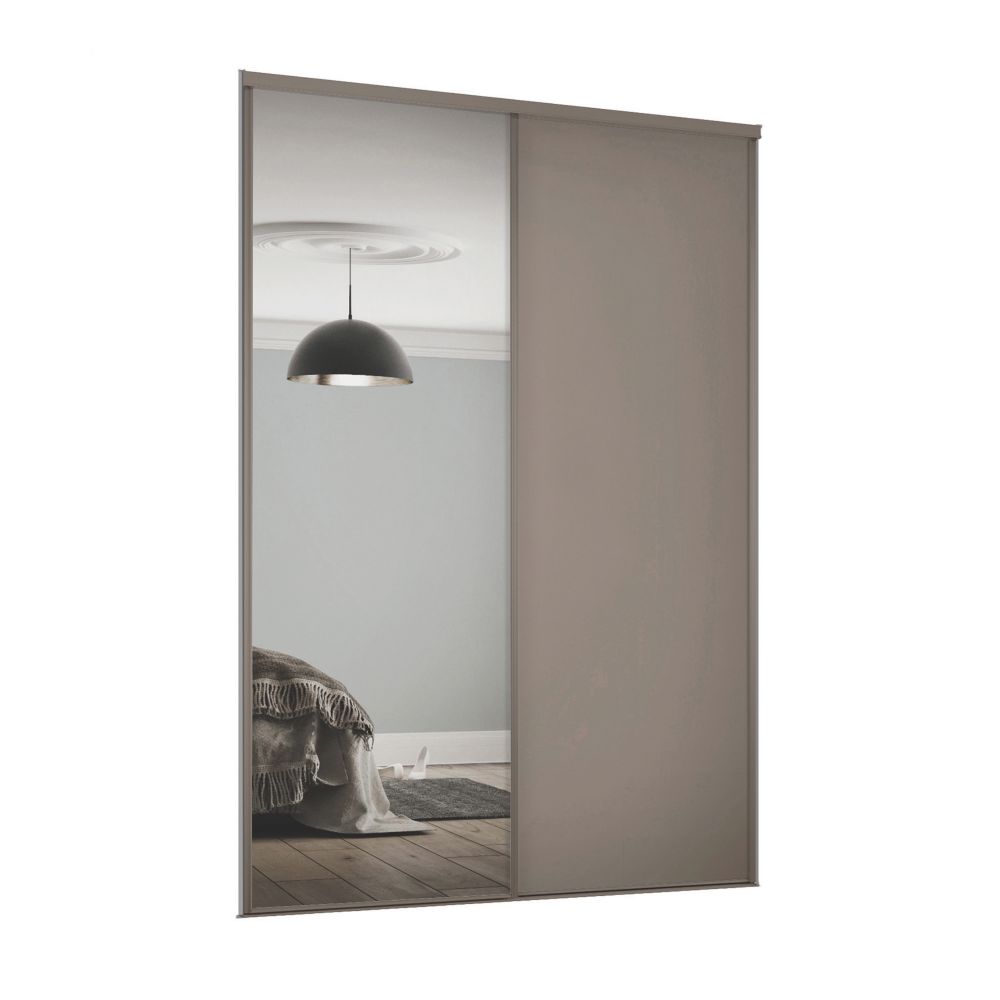 Image of Spacepro Classic 2-Door Sliding Wardrobe Door Kit Stone Grey Frame Stone Grey / Mirror Panel 1185mm x 2260mm 