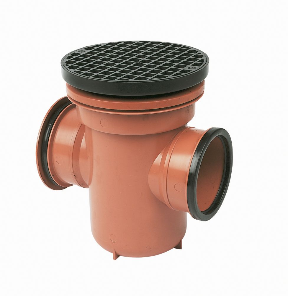 Image of FloPlast Push-Fit Double Socket Round Grid Back-Inlet Bottle Gully 110mm 