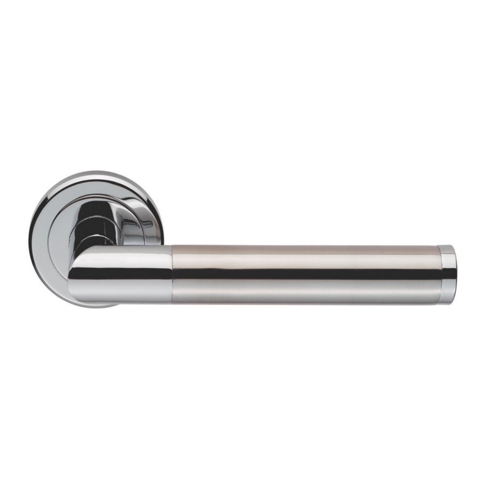 Image of Serozzetta Trend Fire Rated Lever on Rose Door Handle Pair Polished Chrome / Satin Nickel 