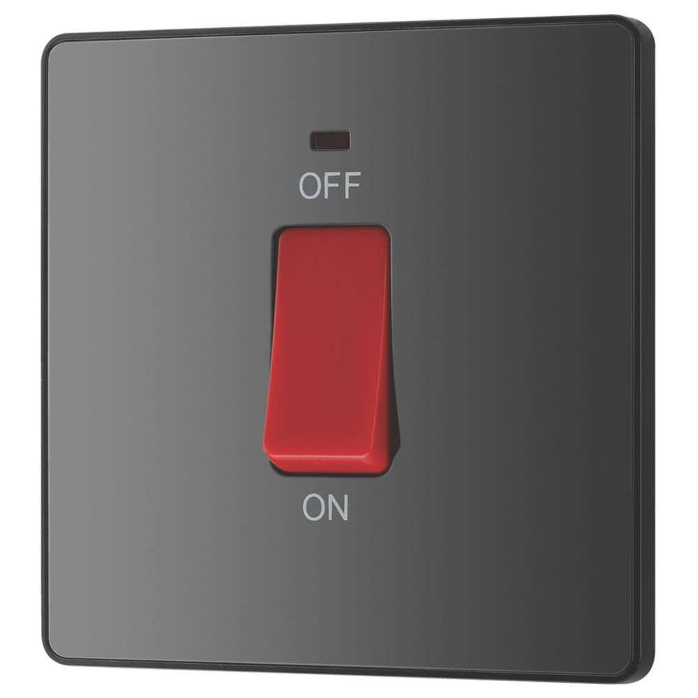 Image of British General Evolve 45A 1-Gang 2-Pole Cooker Switch Black with LED with Black Inserts 