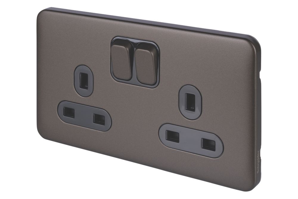 Image of Schneider Electric Lisse Deco 13A 2-Gang DP Switched Plug Socket Mocha Bronze with Black Inserts 