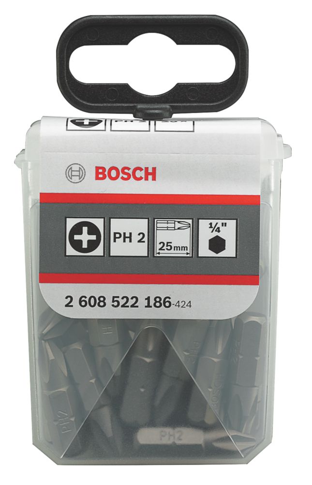 Image of Bosch 1/4" 25mm Hex Shank PH2 Screwdriver Bits 25 Pack 
