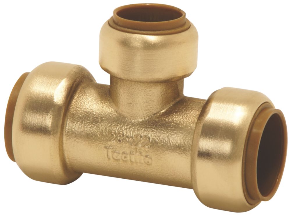 Image of Tectite Classic Brass Push-Fit Reducing Tee 22mm x 22mm x 15mm 