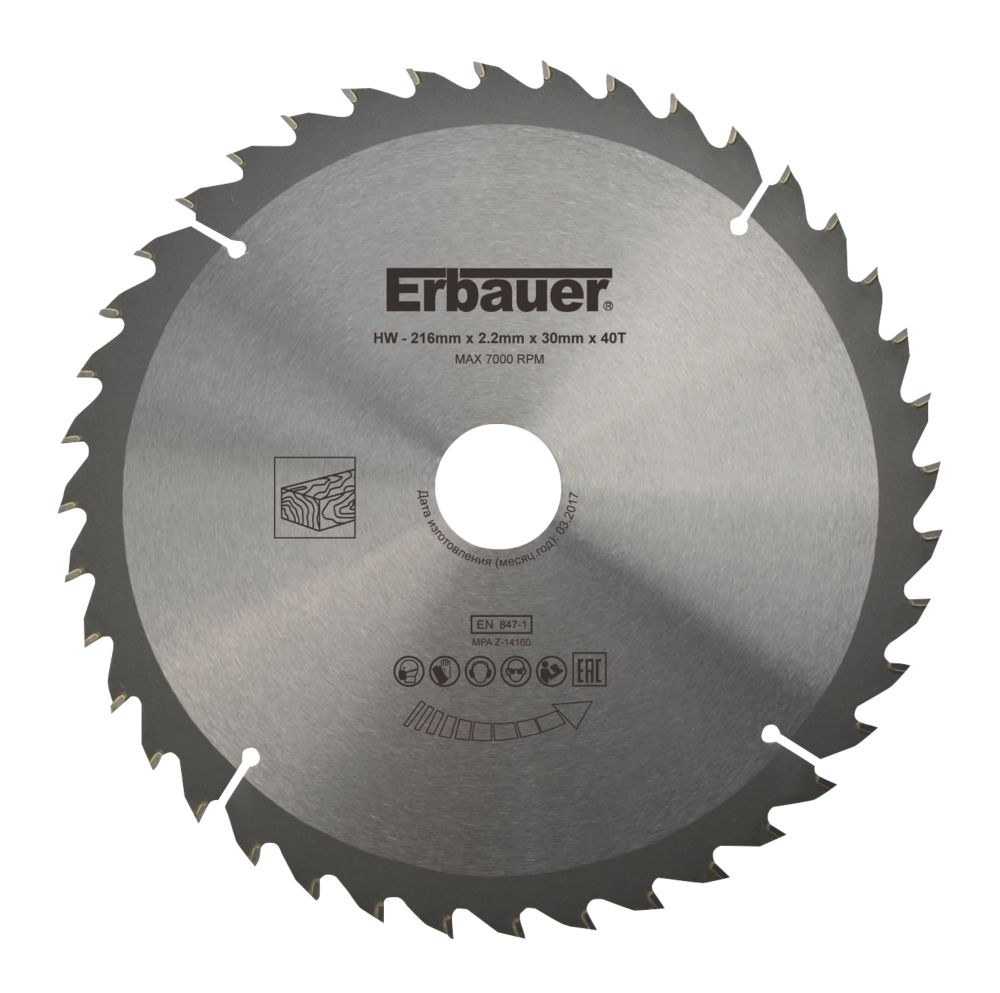 Image of Erbauer Wood TCT Saw Blade 216mm x 30mm 40T 
