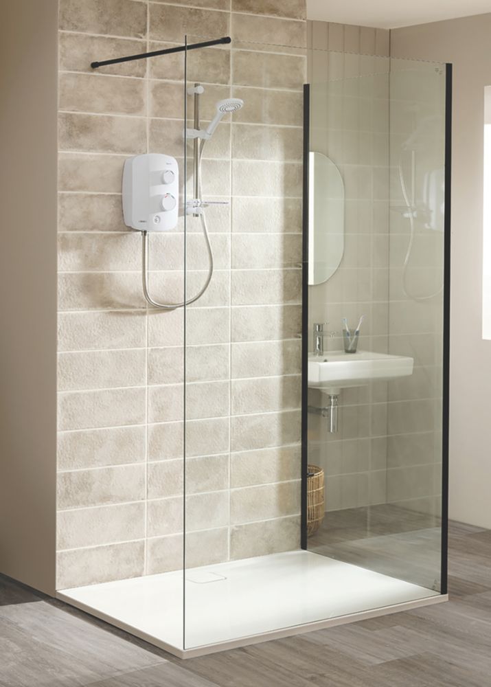 Image of Triton Neo Frameless Showerwall Black 800mm x 2000mm 