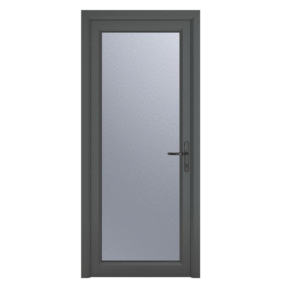 Image of Crystal Fully Glazed 1-Obscure Light LH Anthracite Grey uPVC Back Door 2090mm x 890mm 