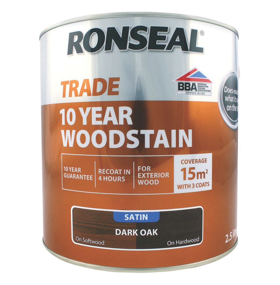 Image of Ronseal Trade 10 Year Woodstain Satin Dark Oak 2.5Ltr 