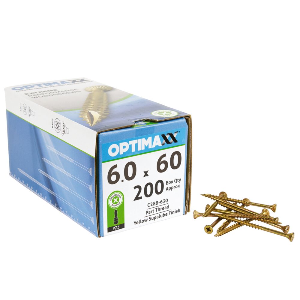 Image of Optimaxx PZ Countersunk Wood Screws 6mm x 60mm 200 Pack 
