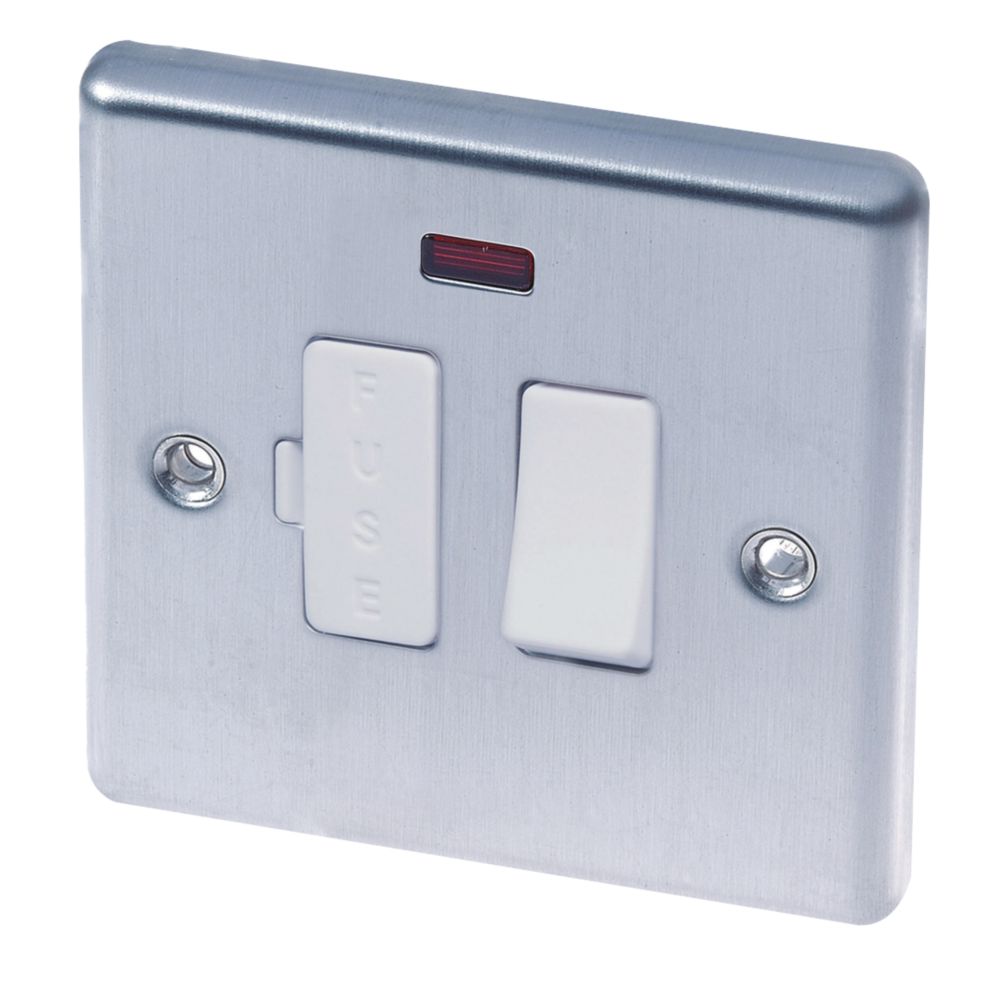 Image of LAP 13A Switched Fused Spur with LED Brushed Stainless Steel with White Inserts 