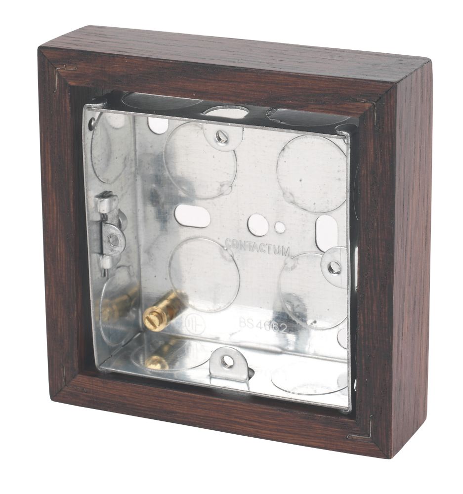 Image of Varilight 1-Gang Surface Pattress Dark Oak Single Wall Box 25mm 
