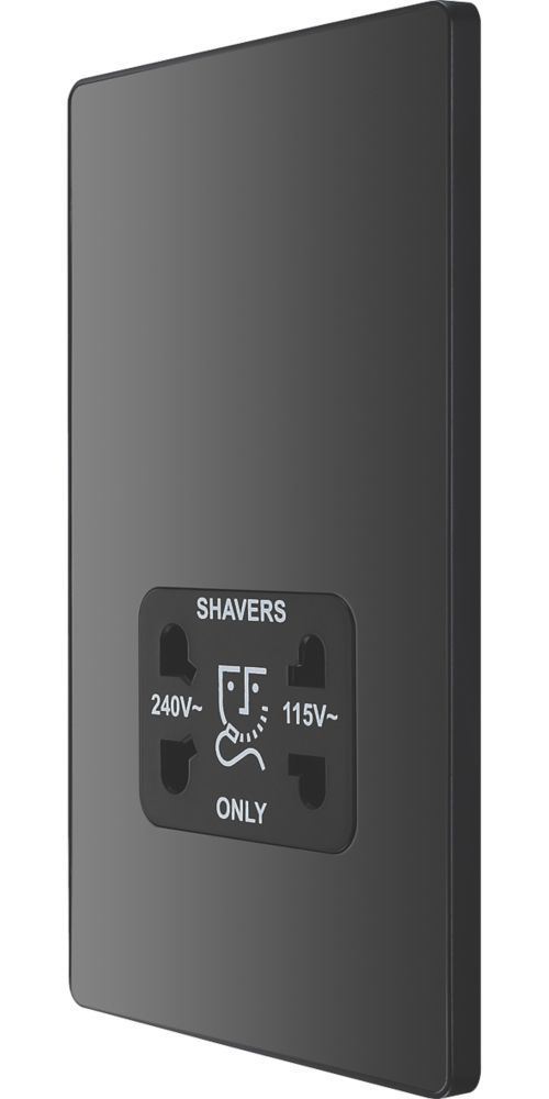 Image of British General Evolve 2-Gang Dual Voltage Shaver Socket 115/240V Black with Black Inserts 