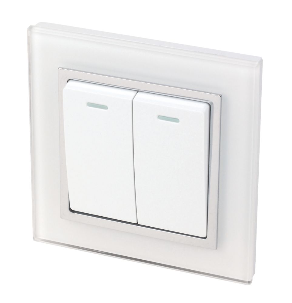 Image of Retrotouch Crystal 10A 2-Gang 2-Way Light Switch White Glass 