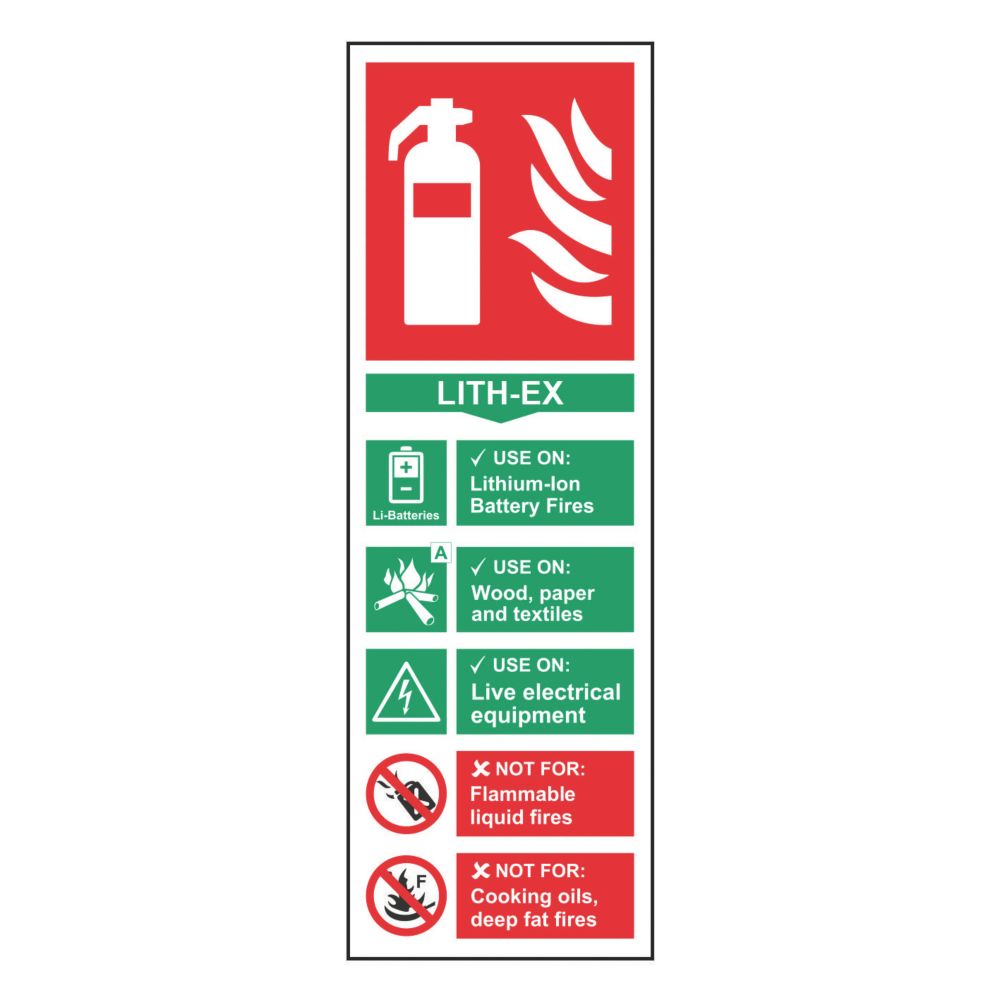 Image of Non Photoluminescent "Fire Extinguisher Lithium-lon" Sign 300mm x 100mm 