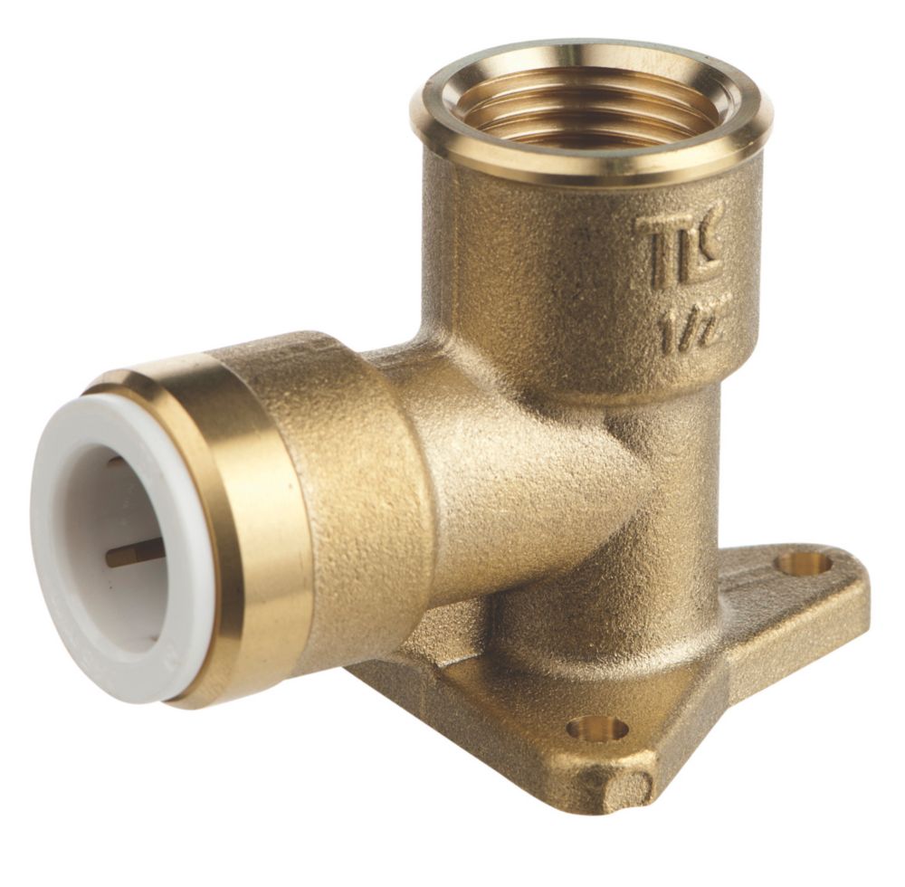 Image of Flomasta SBBPE6764M Brass Push-Fit Adapting 90Â° Wall Plate Elbow 15mm x 1/2" 