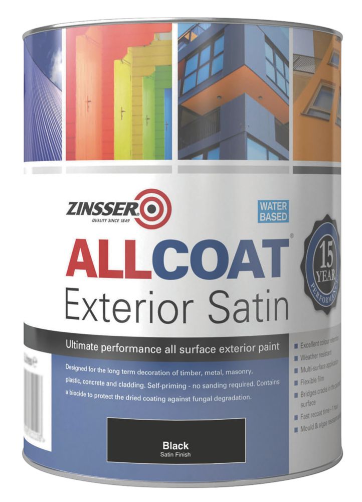 Image of Zinsser All Coat Exterior Paint Black 1Ltr 