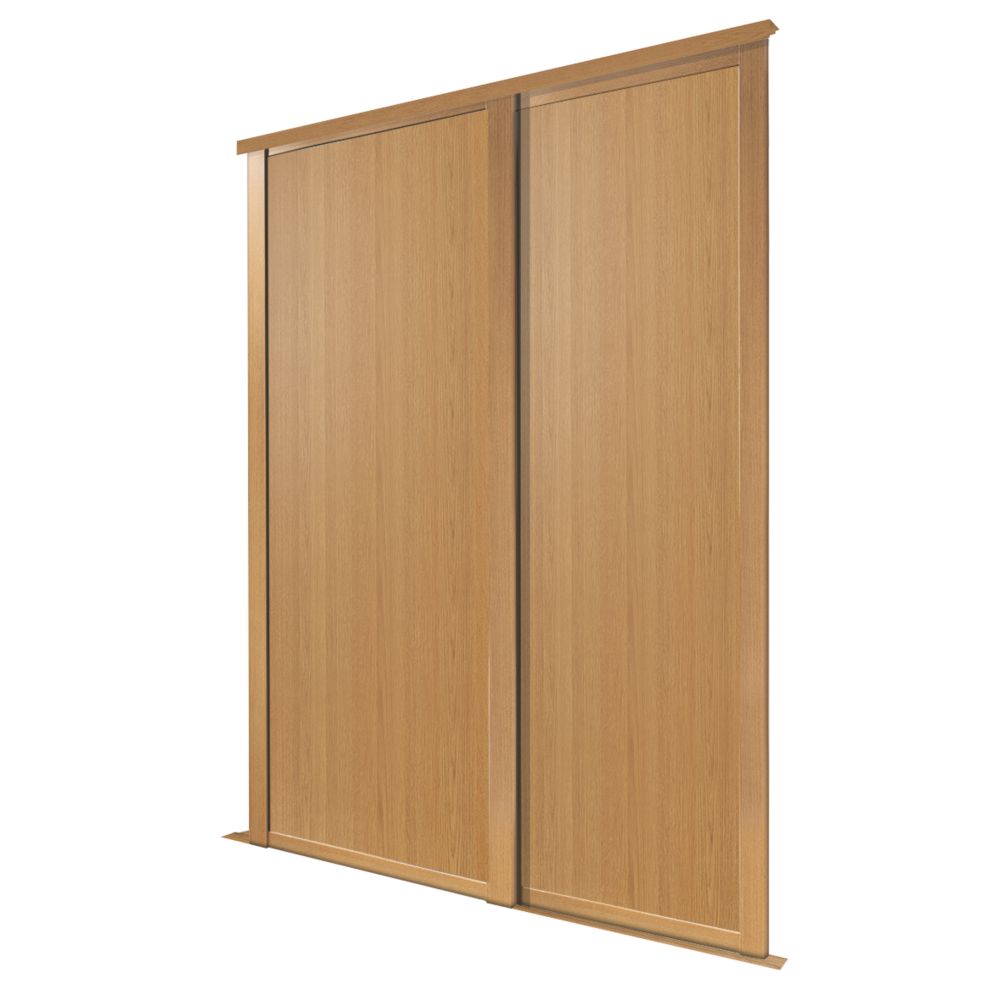 Image of Spacepro Shaker 2-Door Panel Sliding Wardrobe Doors Oak Frame Oak Panel 1449mm x 2260mm 