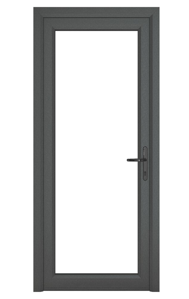 Image of Crystal Fully Glazed 1-Clear Light Left-Hand Opening Anthracite Grey uPVC Back Door 2090mm x 920mm 