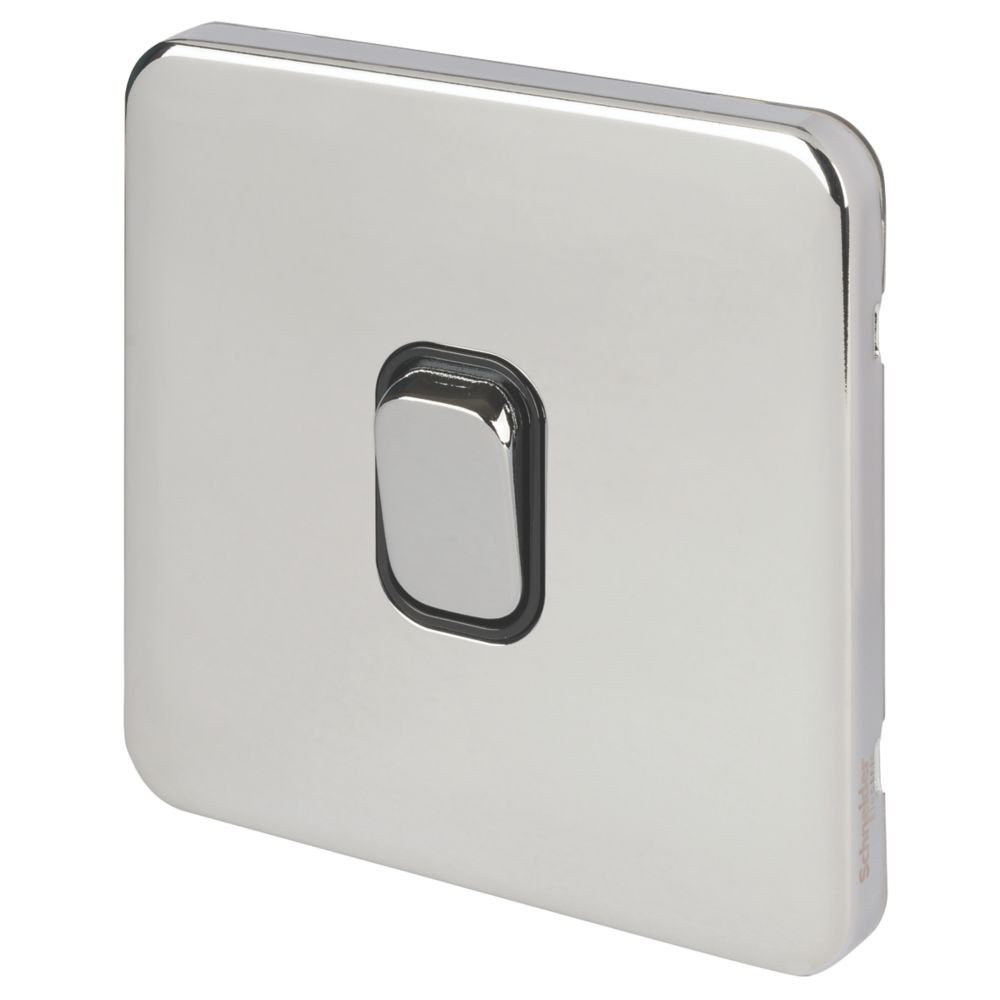 Image of Schneider Electric Lisse Deco 10AX 1-Gang 2-Way Light Switch Polished Chrome with Black Inserts 