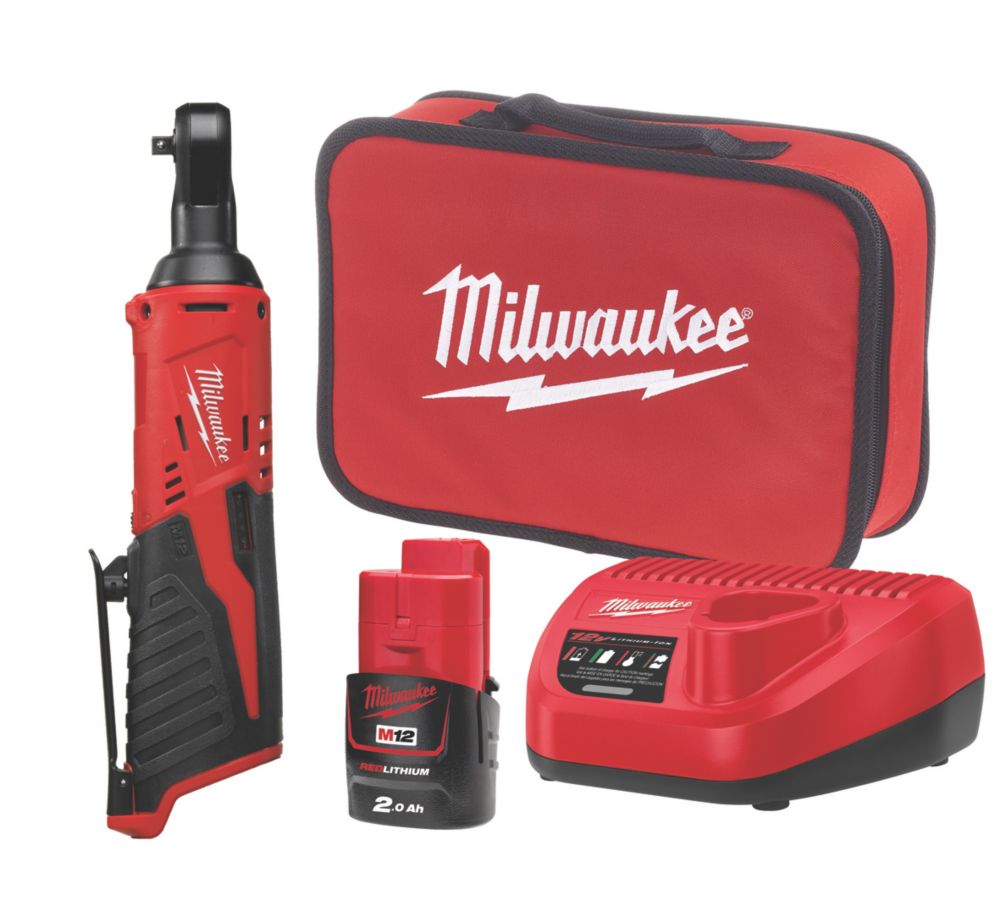 Image of Milwaukee M12 IR-201B1/4 12V 1 x 2.0Ah Li-Ion RedLithium Brushless Cordless Sub Compact Ratchet 