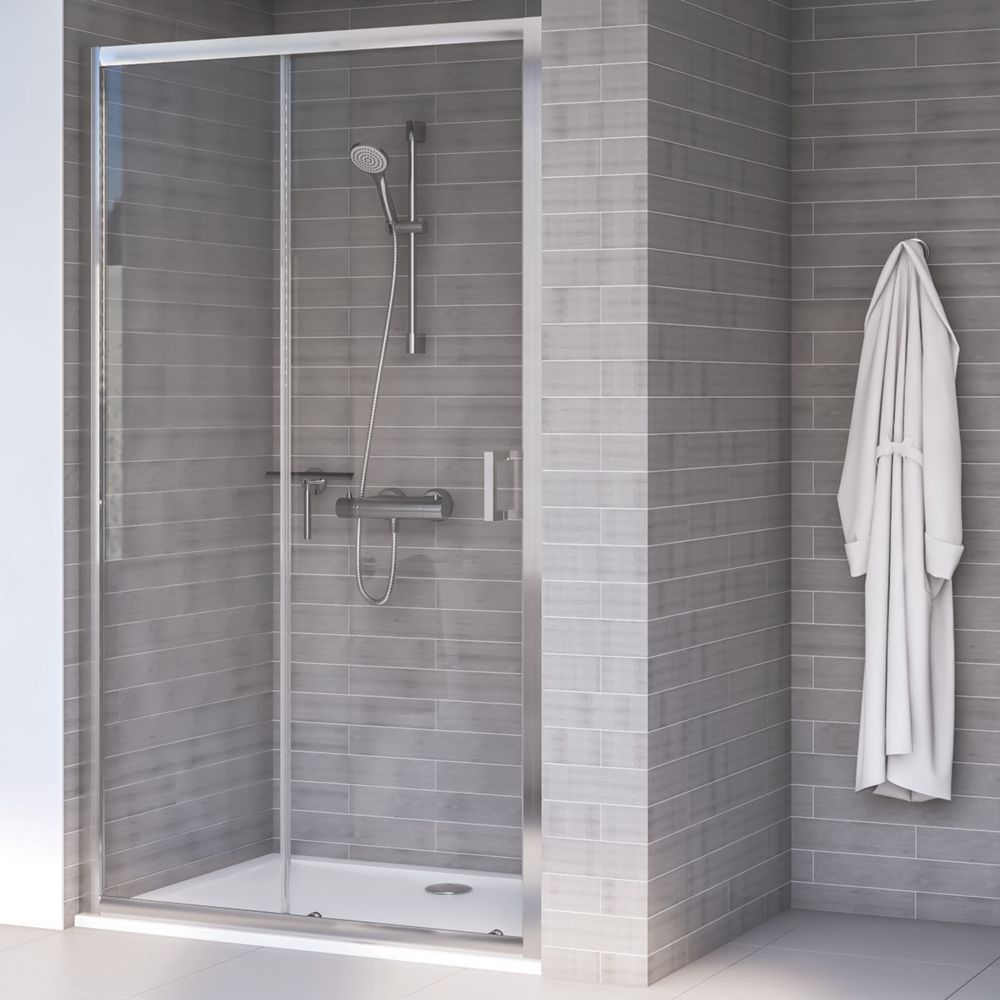 Image of Aqualux Edge 8 Semi-Frameless Rectangular Sliding Shower Door Polished Silver 1200mm x 2000mm 
