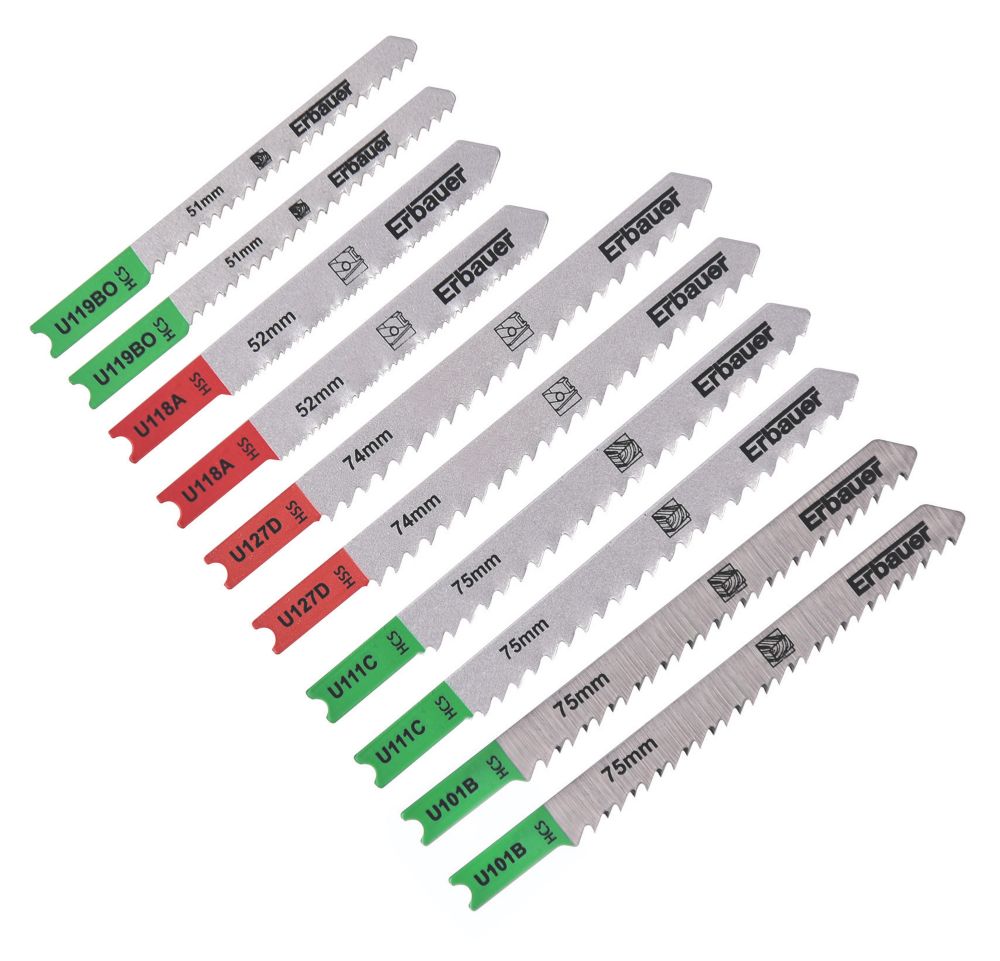 Image of Erbauer Multi-Material Jigsaw Blade Set 10 Piece Set 