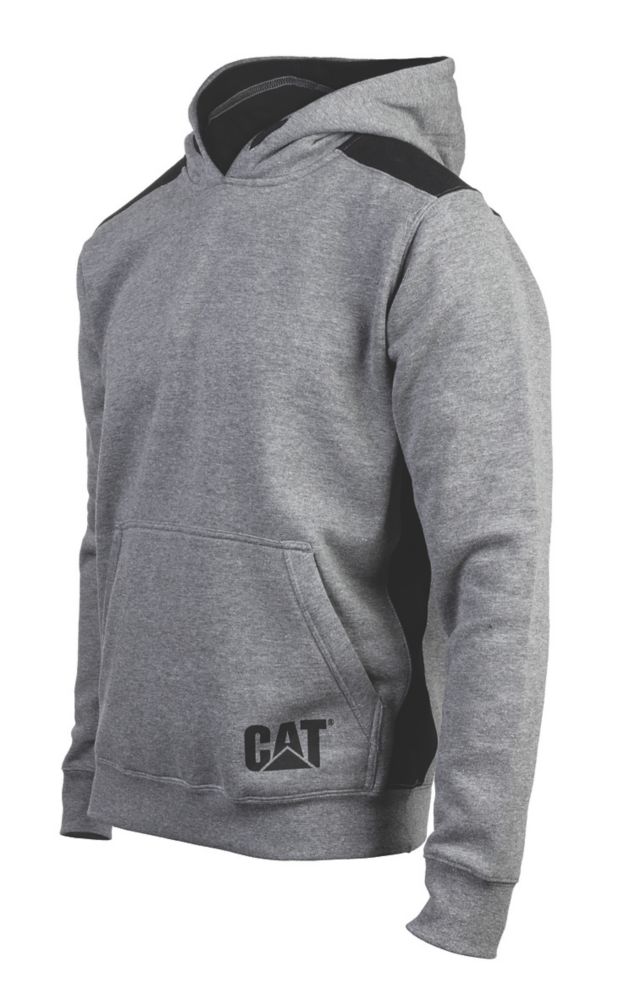 Image of CAT Logo Panel Hooded Sweatshirt Dark Heather Grey XXX Large 54-56" Chest 