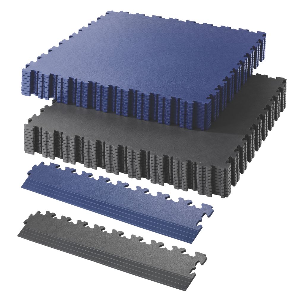Image of Garage Floor Tile Company X Joint Single Garage Interlocking Floor Tile Pack Blue / Graphite 13mÂ² 57 Pieces 