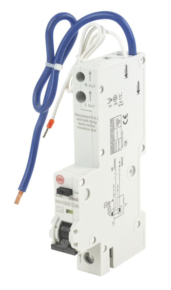 Image of Wylex 40A 30mA SP Type C RCBO 