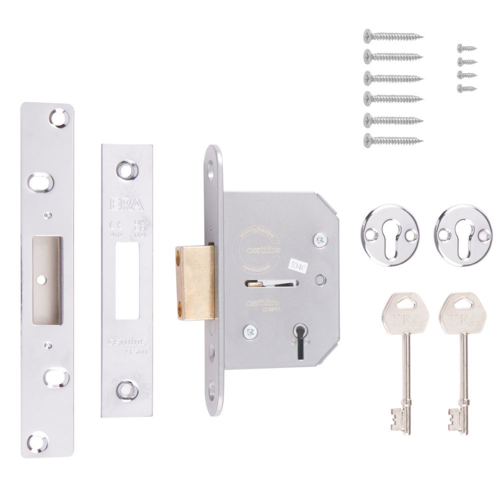 Image of ERA 5 Lever Chrome 5-Lever Mortice Deadlock 64mm Case - 44mm Backset 