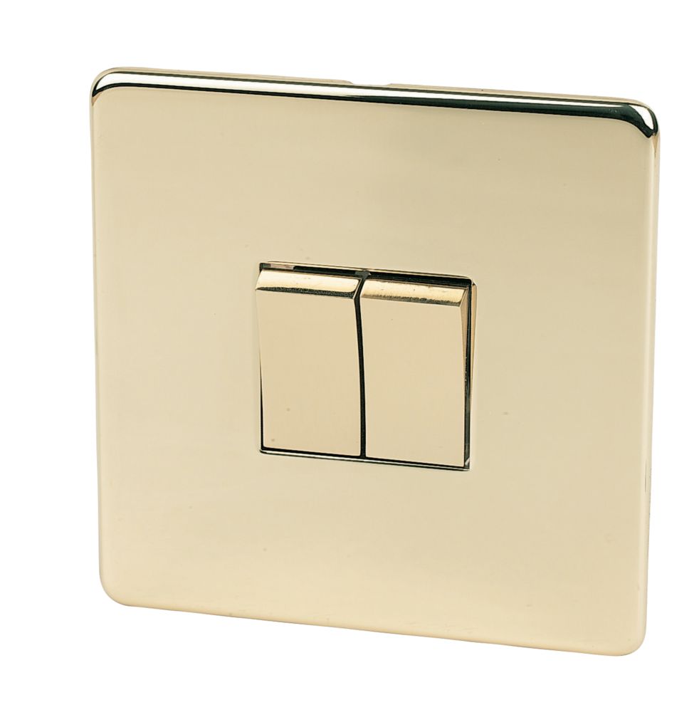 Image of Crabtree Platinum 10AX 2-Gang 2-Way Light Switch Polished Brass 