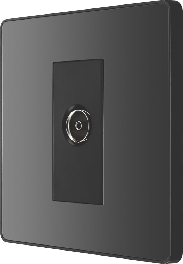 Image of British General Evolve 1-Gang Coaxial TV / FM Socket Black with Black Inserts 