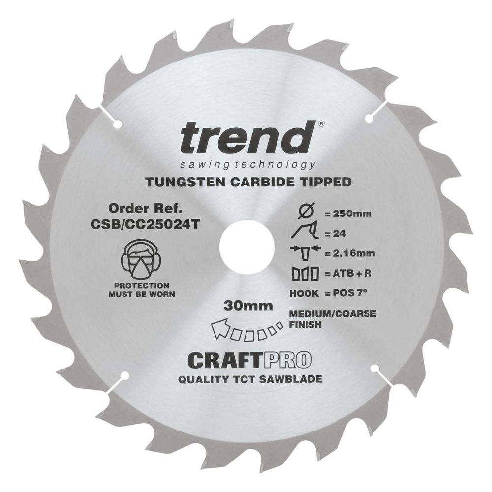 Image of Trend CraftPo CSB/CC25024T Wood Crosscut Circular Saw Blade 250mm x 30mm 24T 