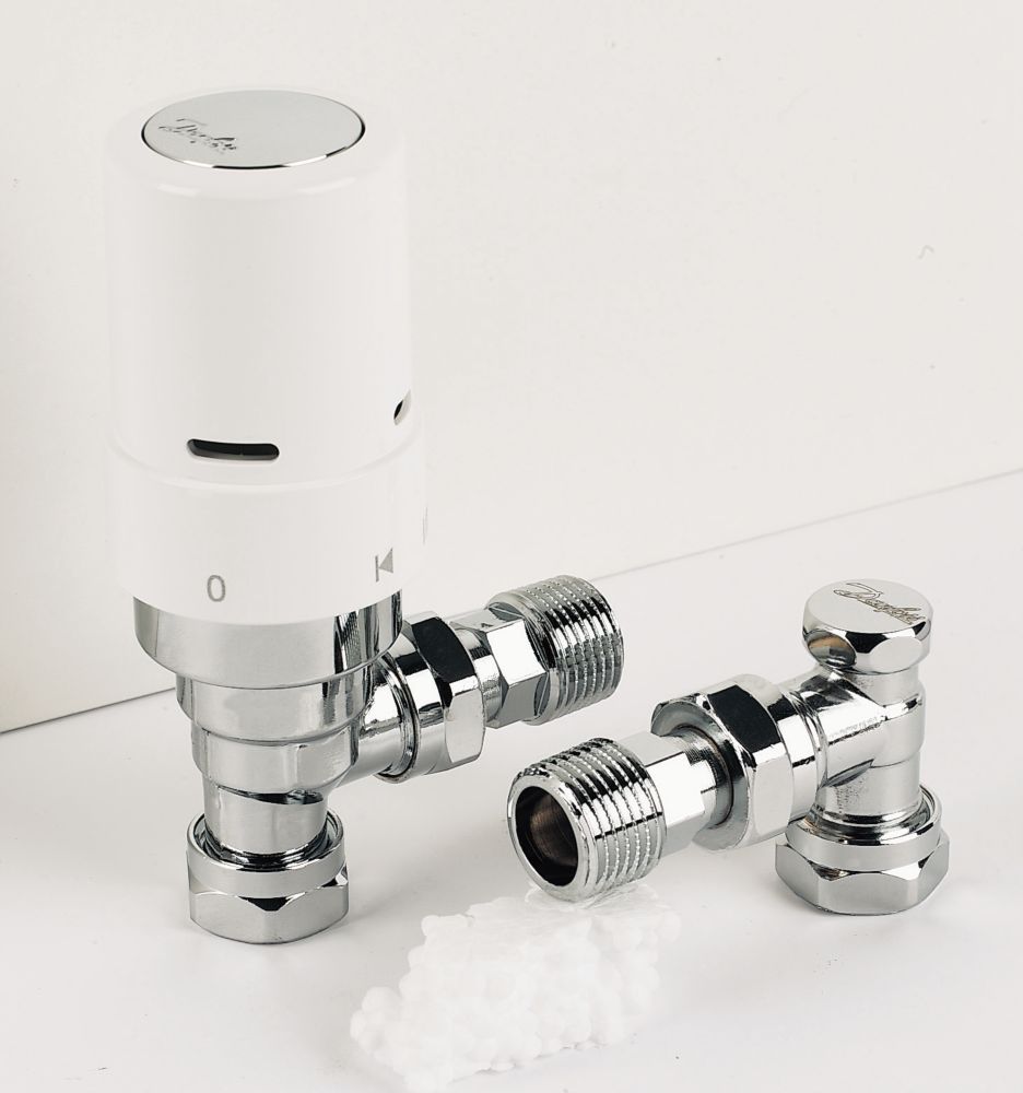 Image of Danfoss RAS-DÂ² White Angled & Straight Thermostatic TRV & Lockshield 10/15mm x 1/2" 