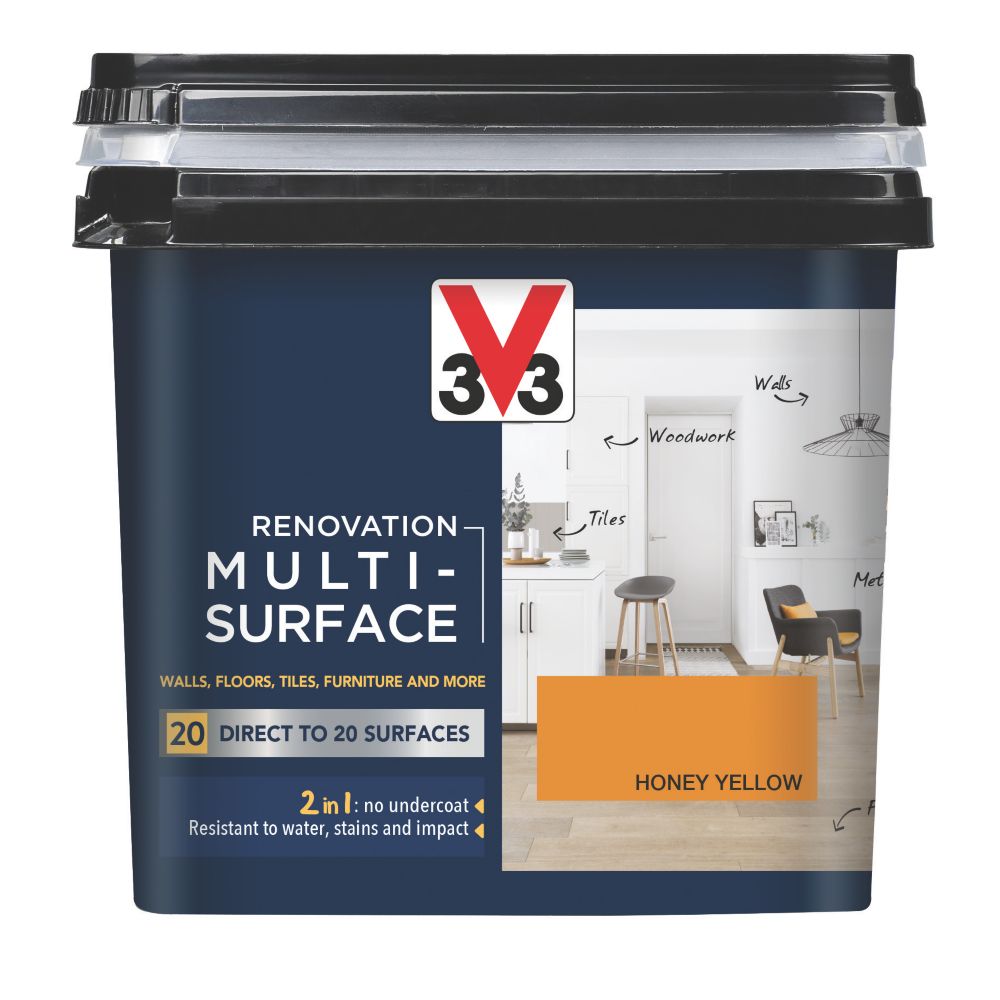 Image of V33 Satin Honey Yellow Acrylic Renovation Multi-Surface Paint 750ml 