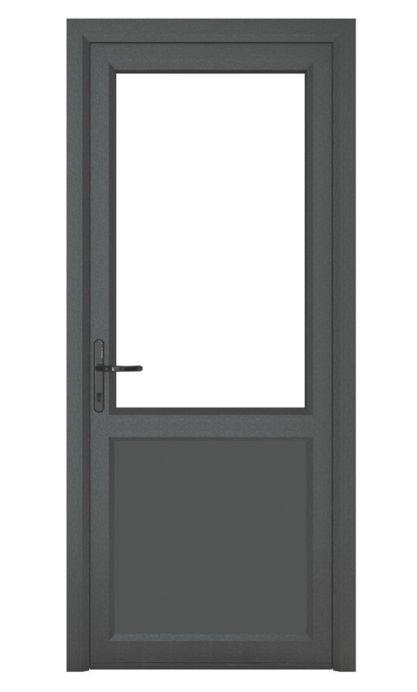 Image of Crystal 1-Panel 1-Clear Light Right-Hand Opening Anthracite Grey uPVC Back Door 2090mm x 840mm 