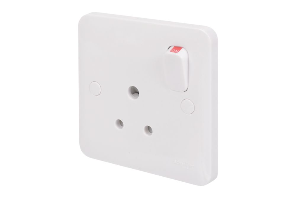 Image of Schneider Electric Lisse 5A 1-Gang SP Switched Round Pin Plug Socket White 