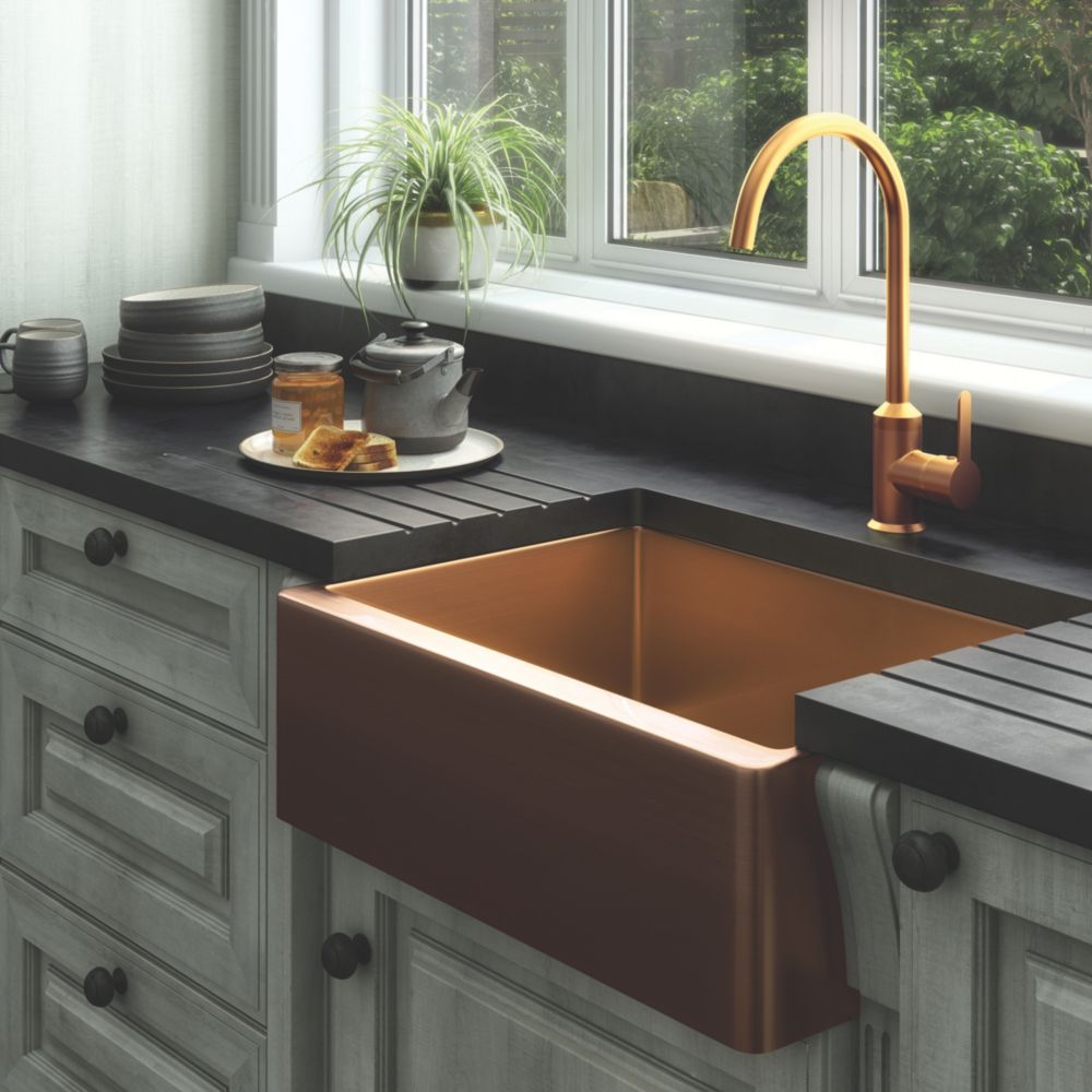 Image of ETAL Excel 1 Bowl Stainless Steel Belfast Kitchen Sink Copper 600mm x 450mm x 200mm 