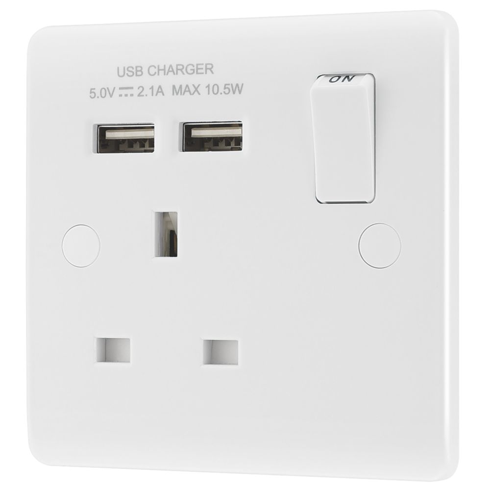 Image of LAP 13A 1-Gang SP Switched Socket + 2.1A 2-Outlet Type A USB Charger White 