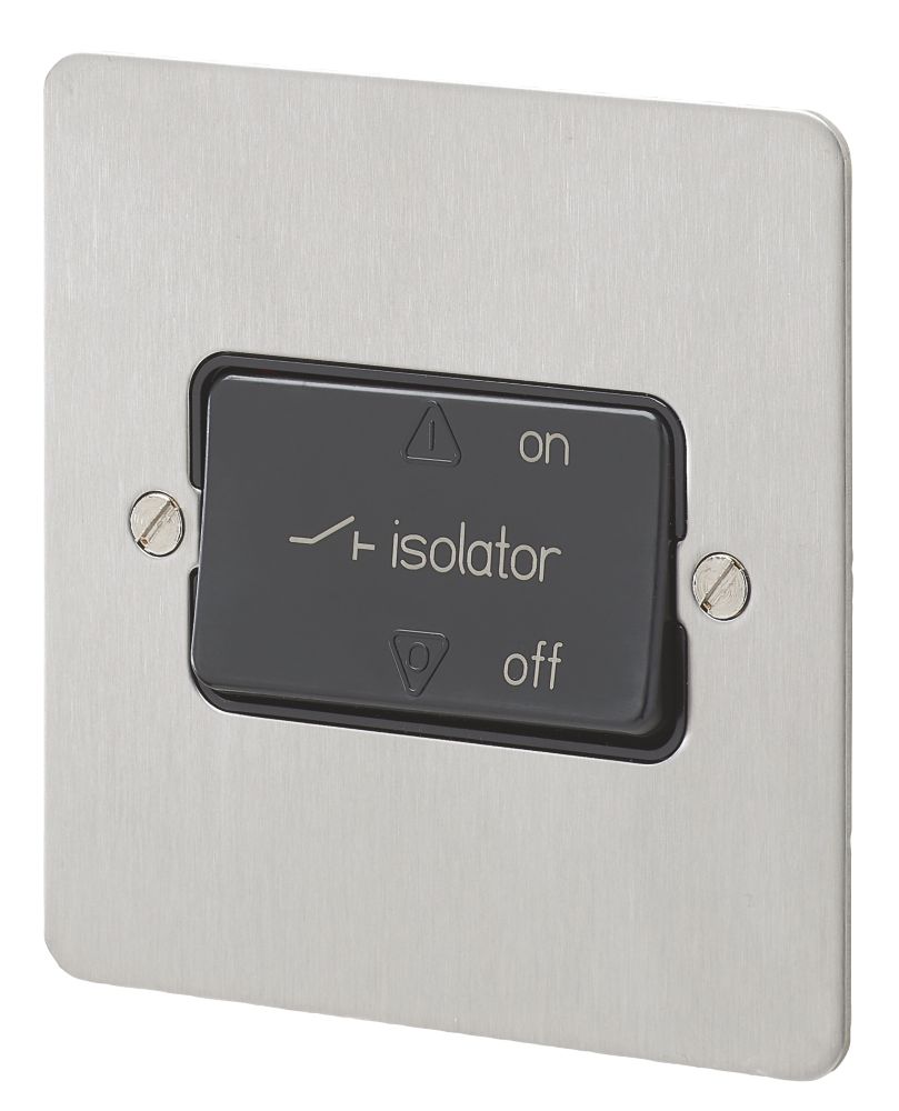 Image of MK Edge 10A 1-Gang 3-Pole Fan Isolator Switch Brushed Stainless Steel with Black Inserts 