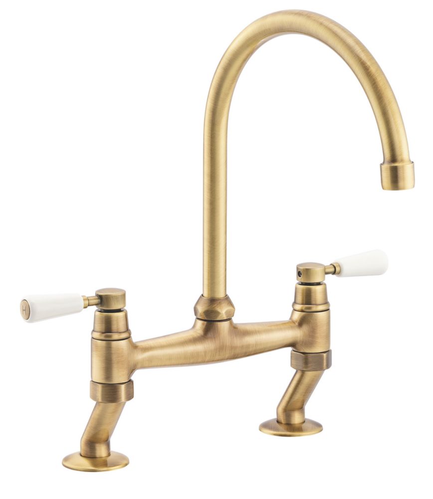 Image of Streame by Abode ACT3038 Traditional Deck-Mounted Bridge Mixer Antique Brass 
