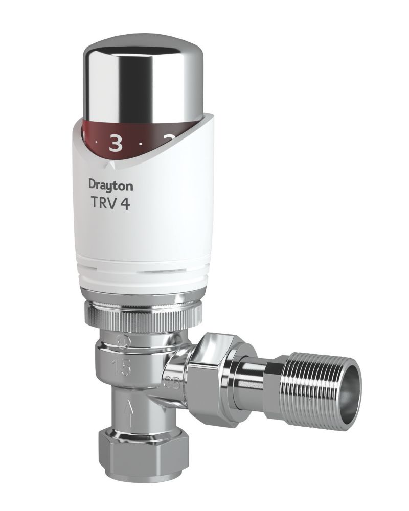 Image of Drayton TRV4 Chrome Angled Thermostatic Radiator Valve with Auto-Balancing Technology 15mm x 1/2" 