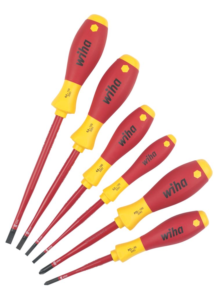 Image of Wiha SoftFinish Mixed VDE Slimfix Screwdriver Set 6 Pcs 