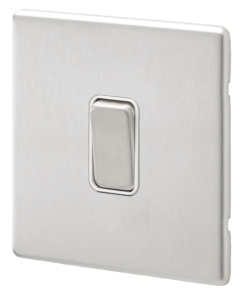 Image of MK Aspect 10AX 1-Gang 2-Way Switch Brushed Stainless Steel with White Inserts 