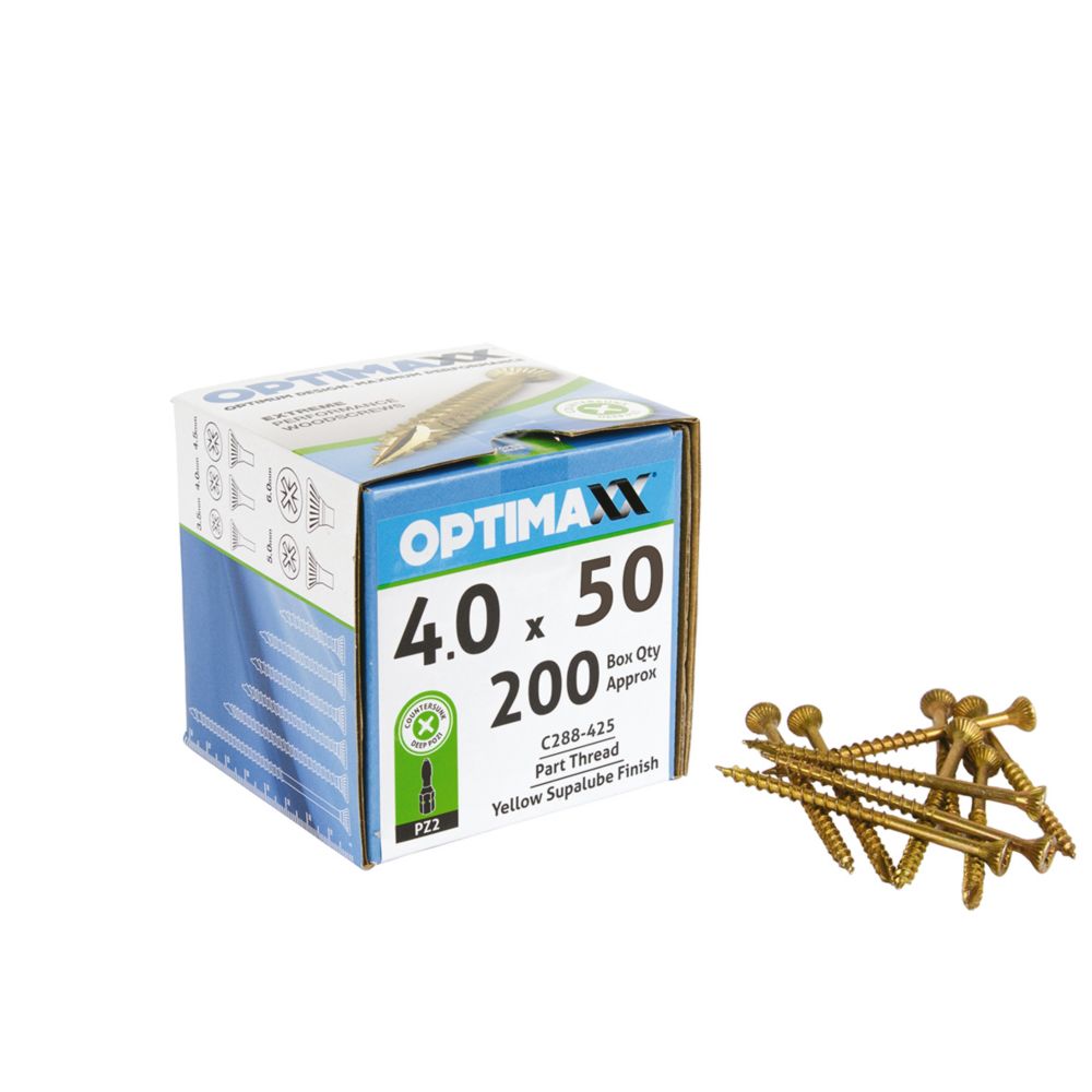 Image of Optimaxx PZ Countersunk Wood Screws 4mm x 50mm 200 Pack 