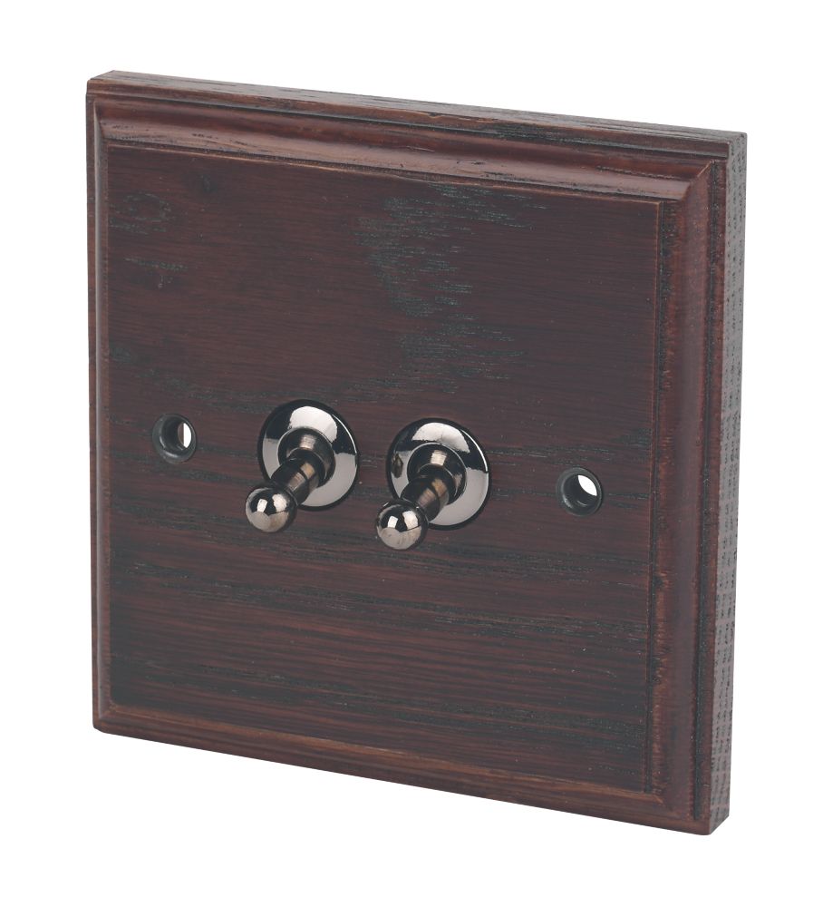 Image of Varilight 10AX 2-Gang 2-Way Toggle Switch Dark Oak 