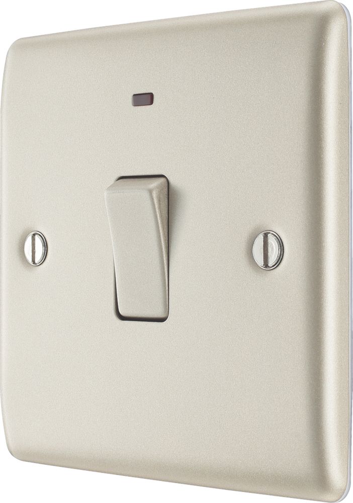 Image of British General Nexus Metal 20A 1-Gang 2-Pole Control Switch Pearl Nickel with LED with Colour-Matched Inserts 