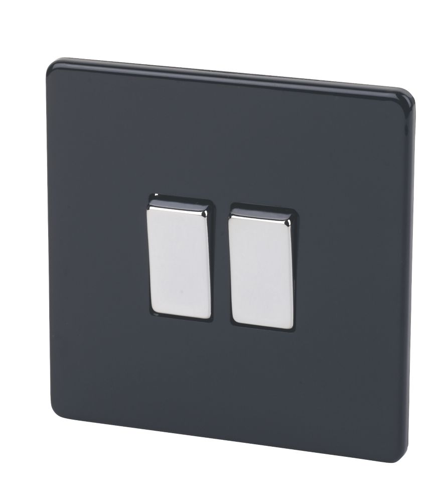 Image of Varilight 10AX 2-Gang 2-Way Light Switch Jet Black 