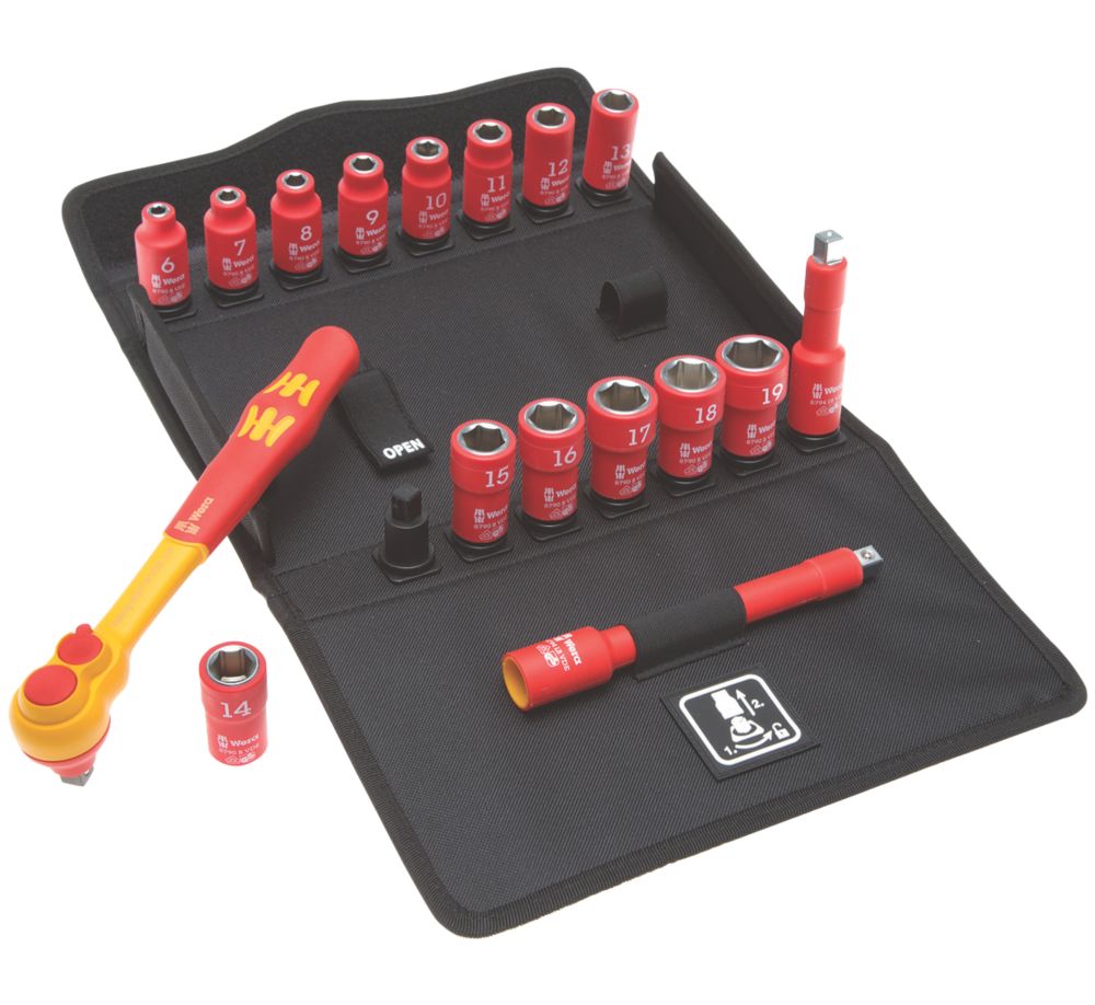 Image of Wera Zyklop 3/8" Drive VDE Insulated Socket Set 17 Pieces 